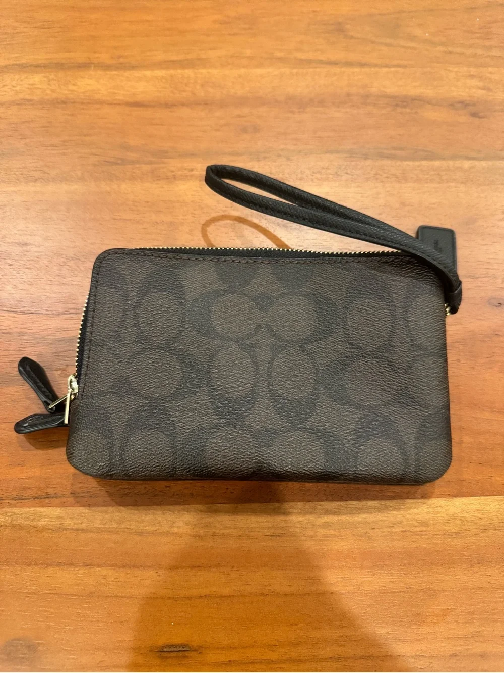 Coach Brown and Black Signature Zip Wristlet